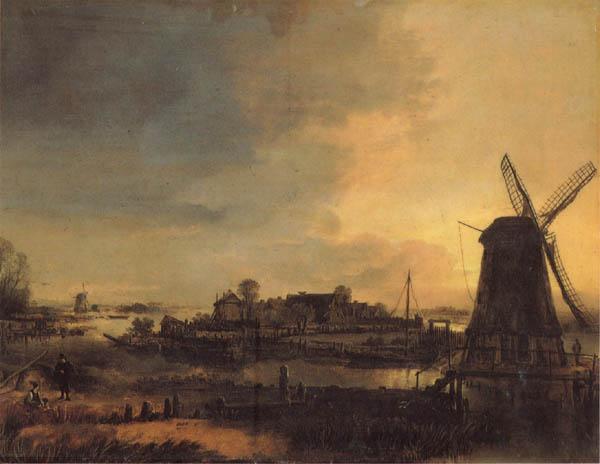 Aert van der Neer Landscape with a Mill Sweden oil painting art